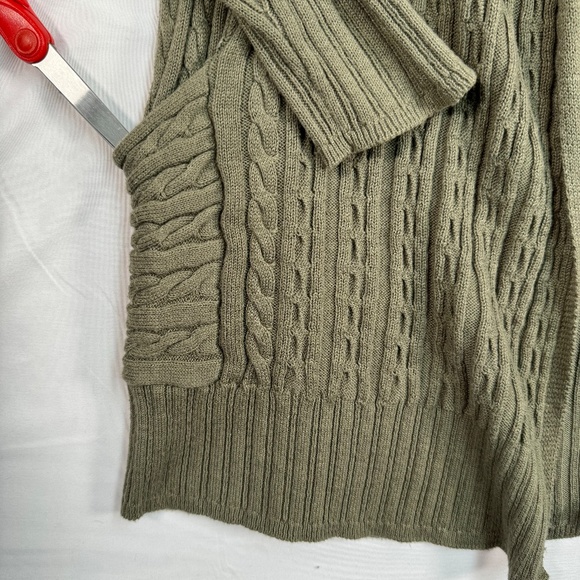 Falls Creek Long Sleeve Open Cardigan Womens SZ M Green Knit Mid Length - Picture 8 of 8